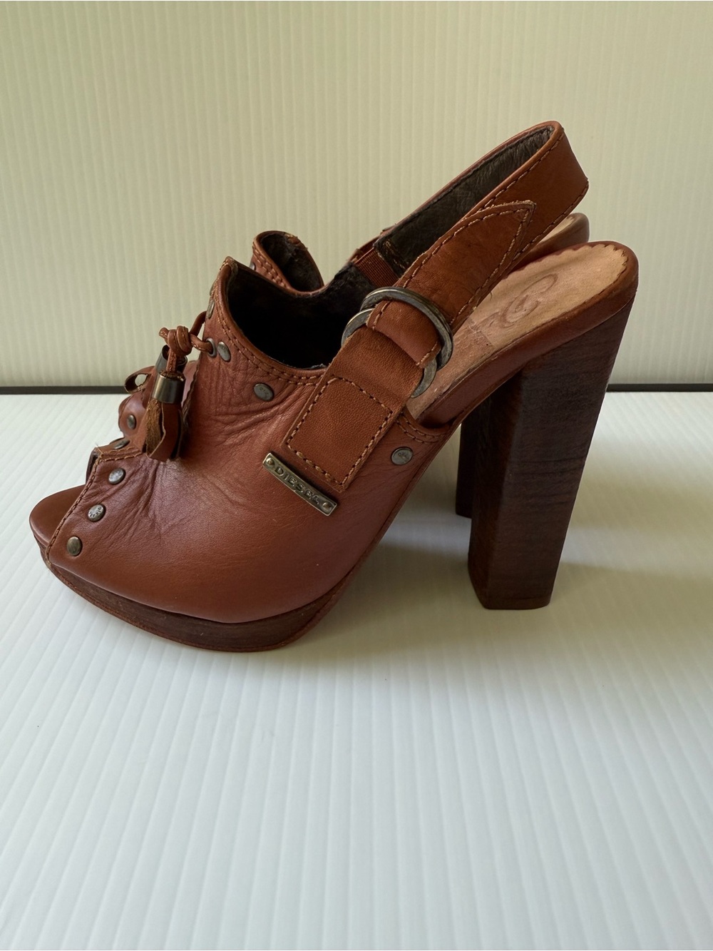 Diesel Brown Leather Peep-Toe Slingback Heels Size 36 US 6 - Picture 3 of 7
